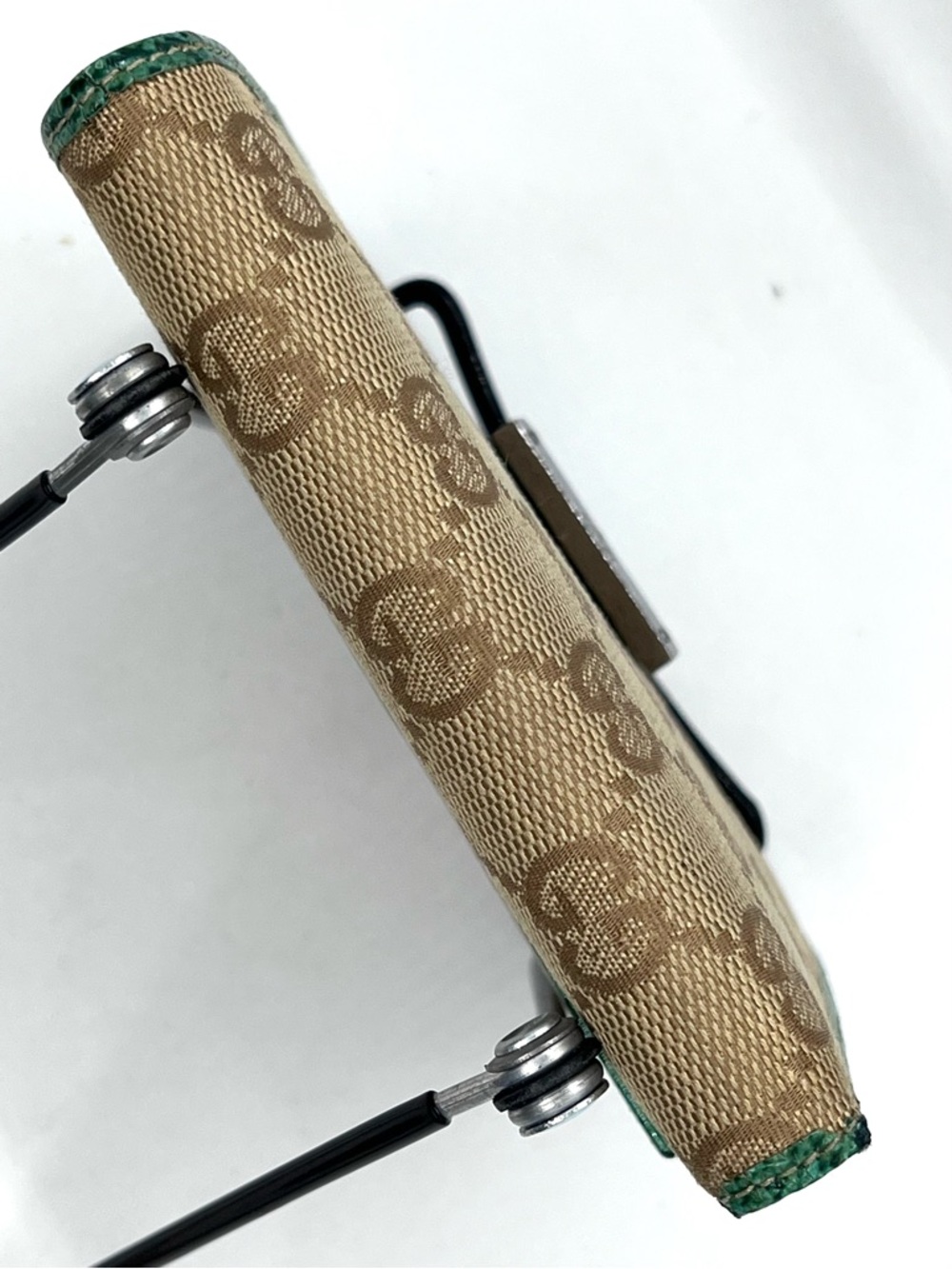 Gucci GG Canvas Wallet Green Leather Trim Compact Italy COA - Picture 8 of 16